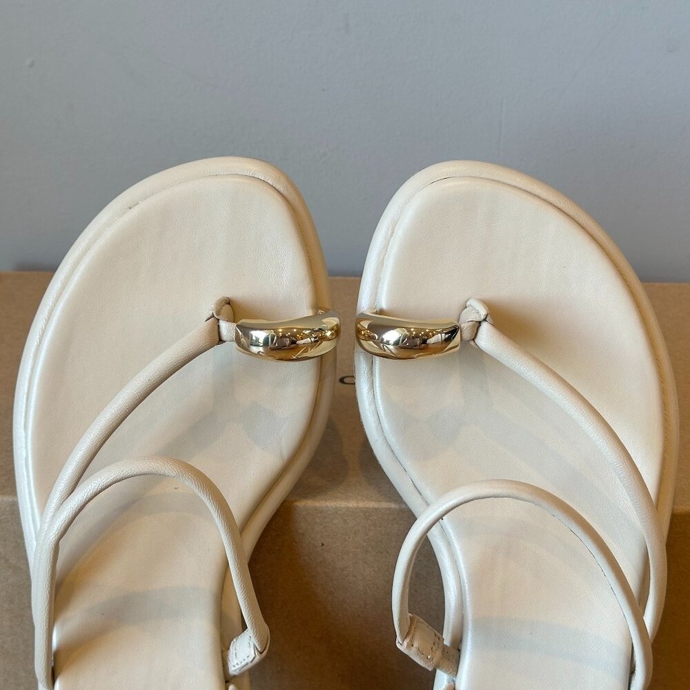 VINCE Lucile Leather Gold-Tone Toe-Ring Slingback Sandals (Birchsand) - Picture 12 of 16